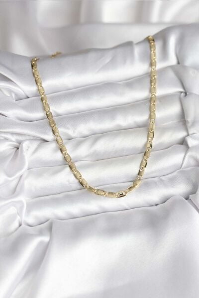 14K Gold Renk Kaplama Plaka Ezme Model Zincirli CM Kadın Kolye