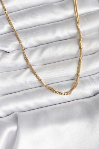 14K Gold Renk Kaplama Topçuk Zincirli Model CM Kadın Kolye