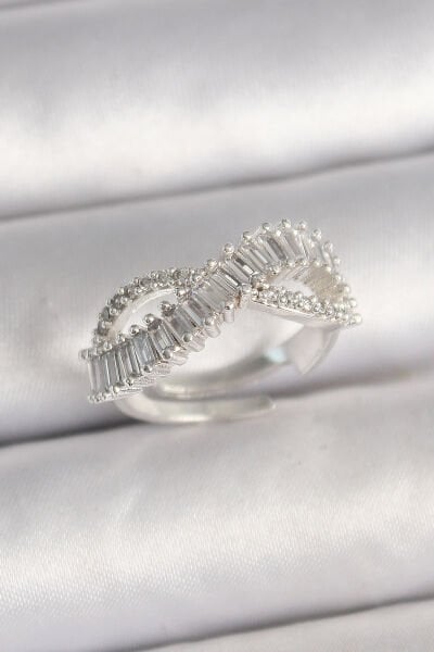 Pirinç Gümüş Renk Su Yolu Zirkon Taşlı Sonsuzluk Model Ayarlanabilir Kadın Yüzük