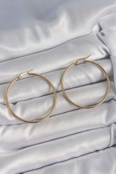 316 Çelik Gold Renk 43 mm Halka Model Kadın Küpe