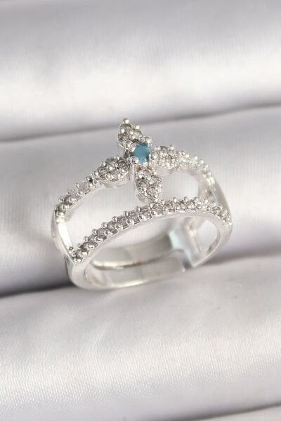 Pirinç Gümüş Renk Zirkon Taşlı Ayarlanabilir Model Kadın Yüzük