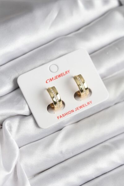 14K Gold Renk Kaplama Zirkon Taşlı Halka Model CM Kadın Küpe