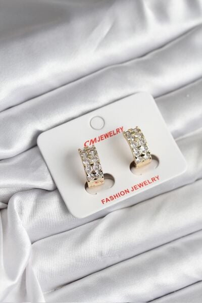 14K Gold Renk Kaplama Zirkon Taşlı CM Kadın Küpe