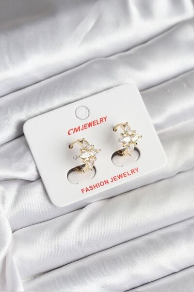 14K Gold Renk Kaplama Kutup Yıldız Zirkon Taşlı CM Kadın Küpe