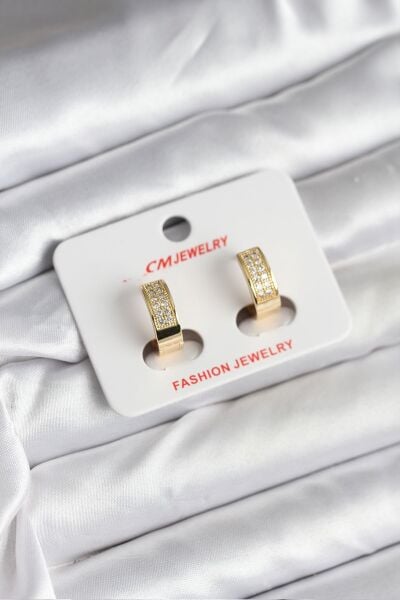 14K Gold Renk Kaplama Zirkon Taşlı Halka CM Kadın Küpe