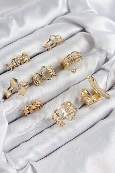 Pirinç Sarmal Ve Yıldız Model Gold Renk Kadın Yüzük Kombin Set