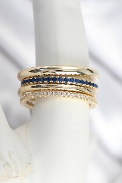 Pirinç Zirkon Taşlı Mix Renk 3'Lü Kadın Yüzük