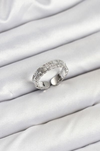 Pirinç Gümüş Renk Zirkon Taşlı Sırım Kadın Yüzük