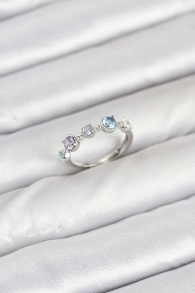 Pirinç Gümüş Renk Renkli Zirkon Taşlı Kadın Yüzük