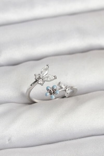 Pirinç Gümüş Renk Kelebek Model Kadın Yüzük