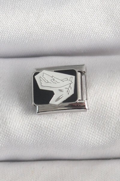 316L Çelik Gümüş Renk Siyah Beyaz Kuş İşlemeli Nomination Charm