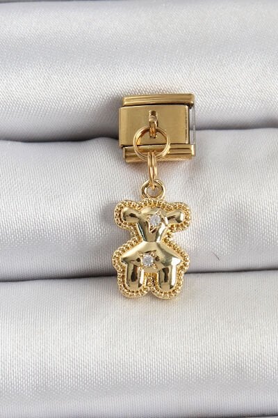 316L Çelik Sallantılı Zirkon Taşlı Ayıcık Model Gold Renk Nomination Charm
