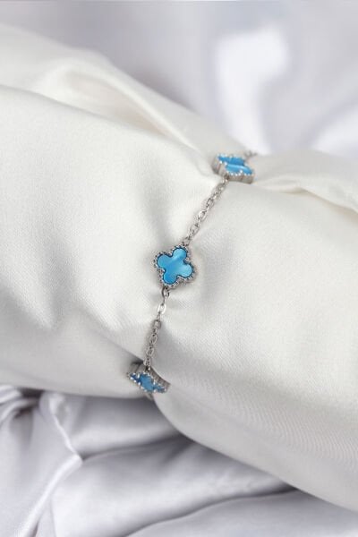 316L Çelik Gümüş Renk Buz Mavisi Baby Boy Yonca Kadın Bileklik