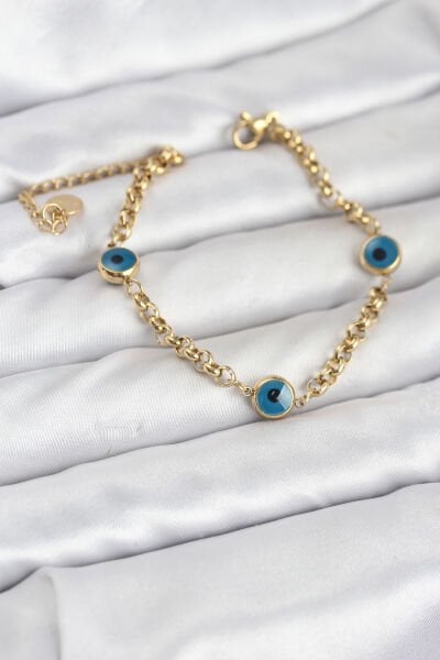 316L Çelik Nazar Model Gold Renk Kadın Bileklik