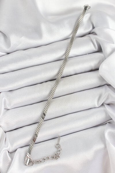 316L Çelik Gümüş Renk Yassı Zincir Model Kadın Bileklik