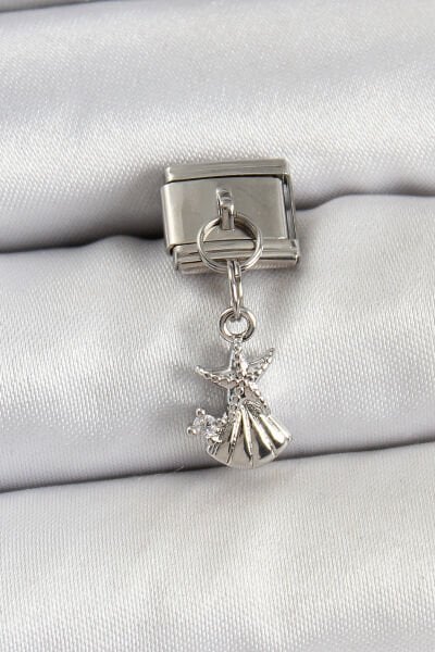 316L Çelik Sallantılı Zirkon Taşlı Deniz Yıldızı Ve İstiridye Model Gümüş Renk Nomination Charm