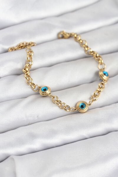 316L Çelik Nazar Model Gold Renk Kadın Bileklik