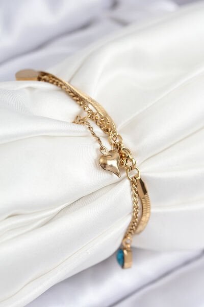316L Çelik Nazar Boncuk Detaylı Mavi Zirkon Taşlı Model İtalyan Zincir Gold Renk Kadın Bileklik