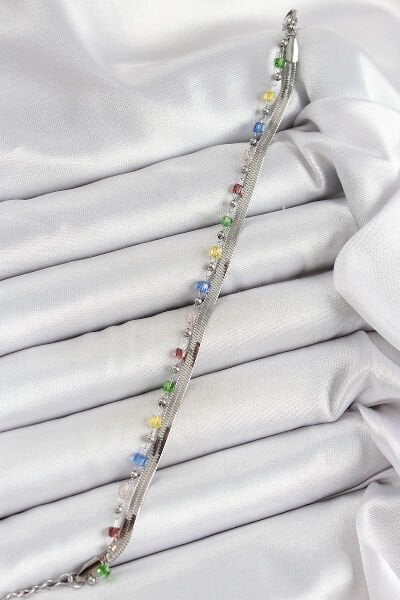 316L Çelik Gümüş Renk Karışık Renkli Kristal Taşlı Kadın Bileklik