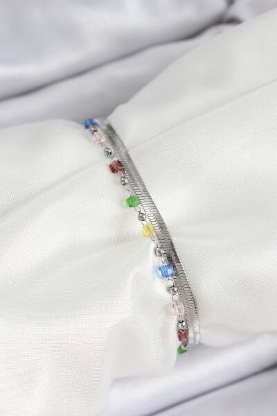 316L Çelik Gümüş Renk Karışık Renkli Kristal Taşlı Kadın Bileklik