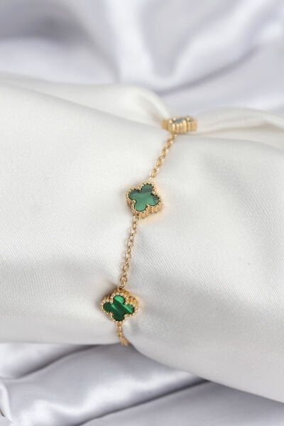 316L Çelik Gold Renk Yeşil Baby Boy Yonca Kadın Bileklik