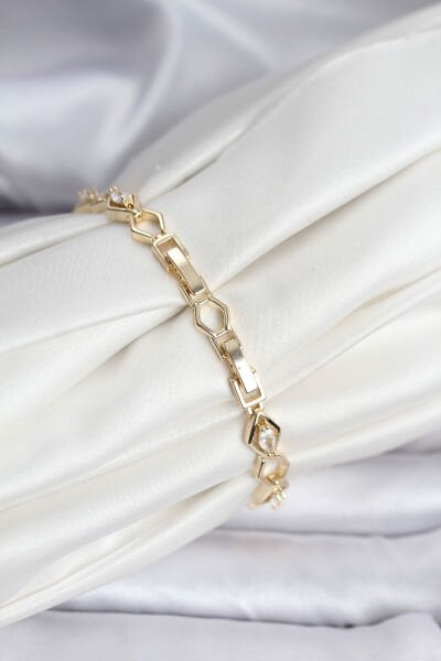 14K Gold Renk Kaplama Baklava Dilim Model Kadın Bileklik