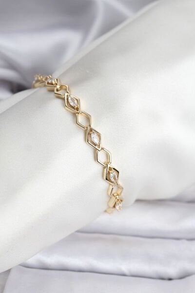 14K Gold Renk Kaplama Baklava Dilim Model Kadın Bileklik