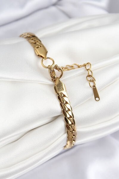 316L Çelik Ezme Zincir Model Gold Renk Kadın Bileklik