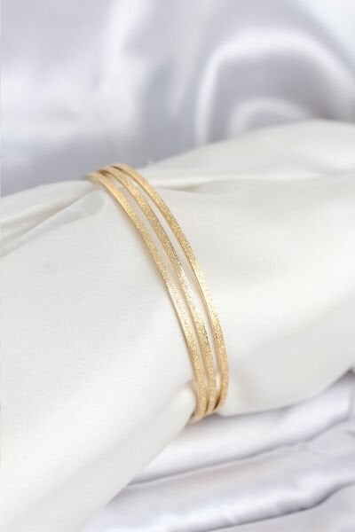 316L Çelik Gold Renk Simli Model Ajda 65 mm Kadın Bileklik