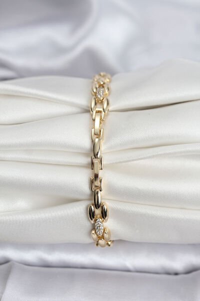 14K Gold Renk Kaplama Zirkon Taşlı Model CM Kadın Bileklik