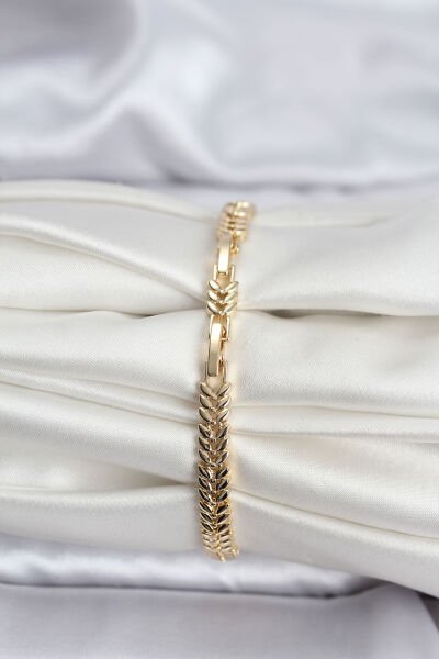 14K Gold Renk Kaplama Başak Model Zirkon Taşlı CM Kadın Bileklik