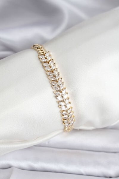 14K Gold Renk Kaplama Başak Model Zirkon Taşlı CM Kadın Bileklik
