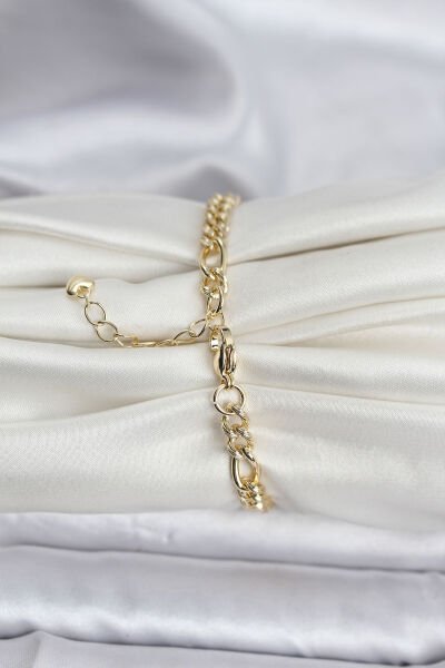 14K Gold Renk Kaplama Lazerli Zincir Model CM Kadın Bileklik