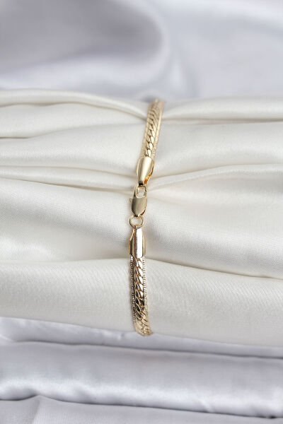 14K Gold Renk Kaplama Lazer Ezme Zincir Model CM Kadın Bileklik