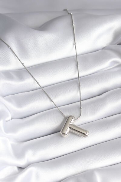 316L Çelik Gümüş Renk Bubble ''T'' Harf Model Kadın Kolye