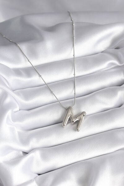 316L Çelik Gümüş Renk Bubble ''M'' Harf Model Kadın Kolye