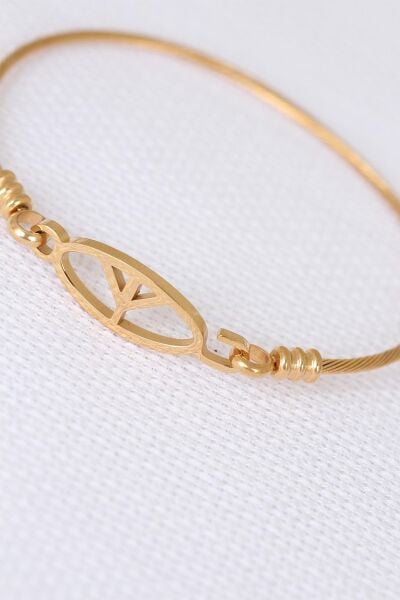 Gold Metal Çelik Figürlü Erkek Kelepçe Bileklik