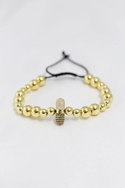 Gold Renk Çelik Zirkon Objeli Asansörlü Bileklik