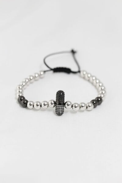 Füme Gümüş Renk Çelik Zirkon Objeli Asansörlü Bileklik