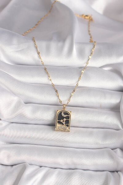 316L Çelik Gold Renk Zirkon Taşlı Ay Figürlü Tarot Model Kadın Kolye