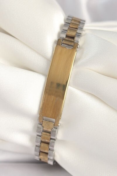 316L Çelik Gold Gümüş Renk Zincir Künye Model Erkek Bileklik