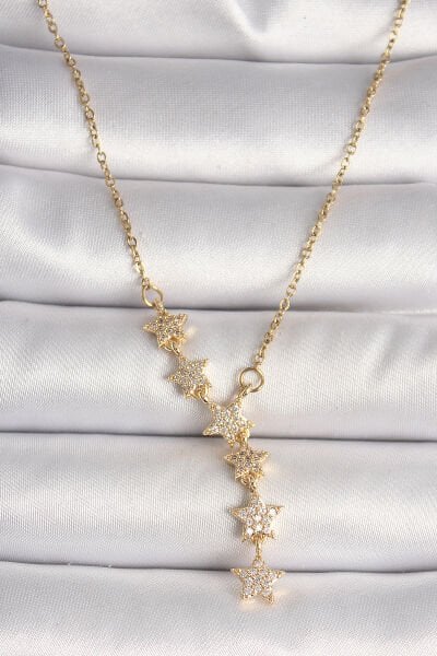 316L Çelik Gold Renk Zincir Zirkon Taşlı Yıldız Model Kadın Kolye