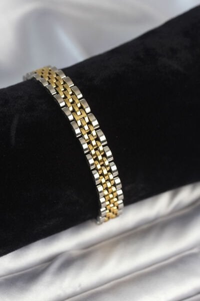 316L Çelik 9 mm Kalınlıkta Gold ve Gümüş Renkli Erkek Bileklik