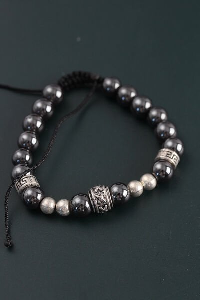 Doğal Taş X Model Antrasit Renk Asansörlü Erkek Bileklik