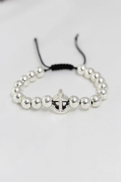 Gümüş Renk Çapa Figürlü Asansörlü Erkek Bileklik