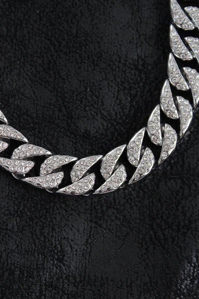 Pirinç Zirkon Taşlı Cuba Gurmet Model Gümüş Renk Erkek Kolye