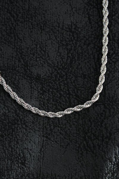 316L Çelik Burgu Zincir Model Gümüş Renk Erkek Kolye