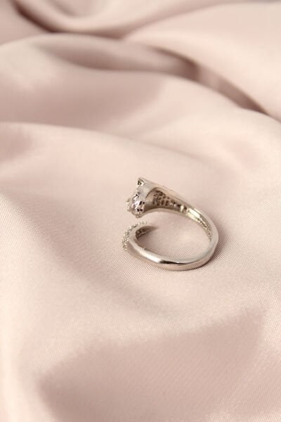 Gümüş Renk Metal Zirkon Taşlı Kaplan Model Ayarlanabilir Kadın Yüzük