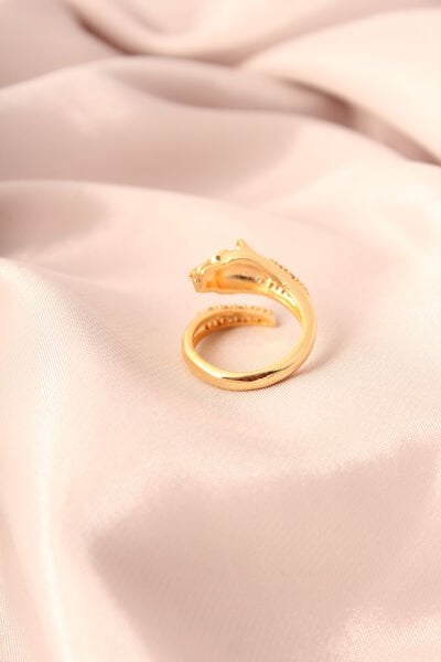 Gold Renk Metal Zirkon Taşlı Kaplan Model Ayarlanabilir Kadın Yüzük