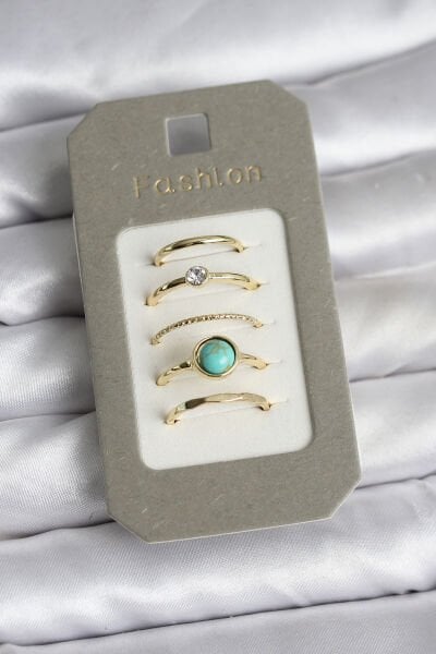 Pirinç Gold Renk 5'li Yüzük Seti